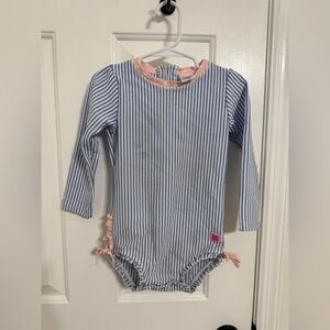 RuffleButts 3T Periwinkle Blue Seersucker Long Sleeve Rashguard